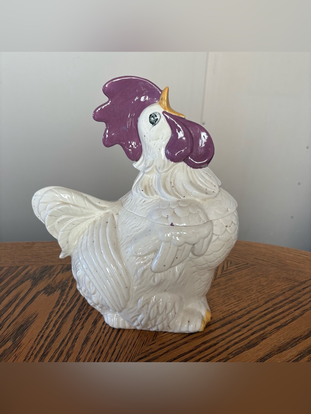 Vintage North Carolina Pottery White Ceramic Rooster Chicken Cookie Jar
